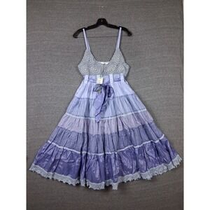 NEW Solitaire Womens Dress Large Purple Tired Maxi Crochet Boho Fairy Whimsical